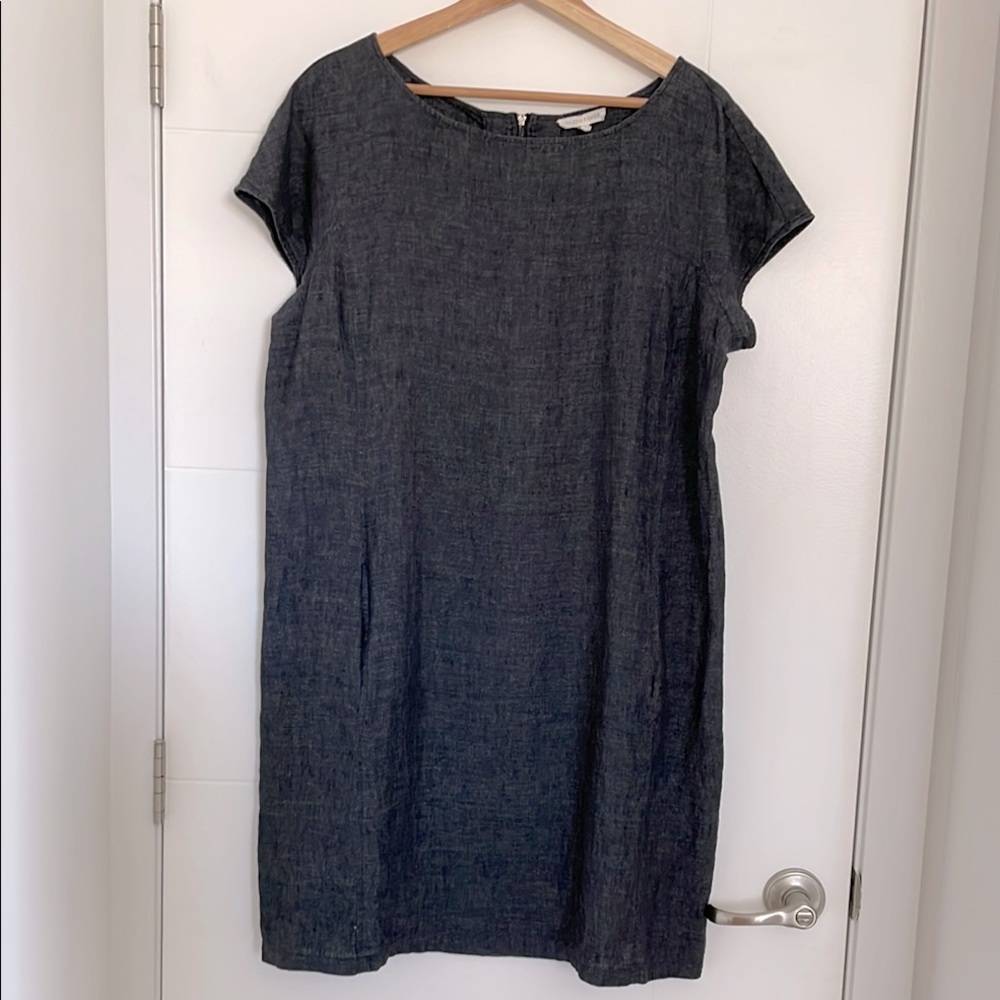 Eileen Fisher linen short sleeve shift dress - Size M